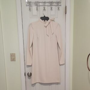 Calvin Klein Bow Neck Sheath Dress Long Sleeve, Cream Size Small